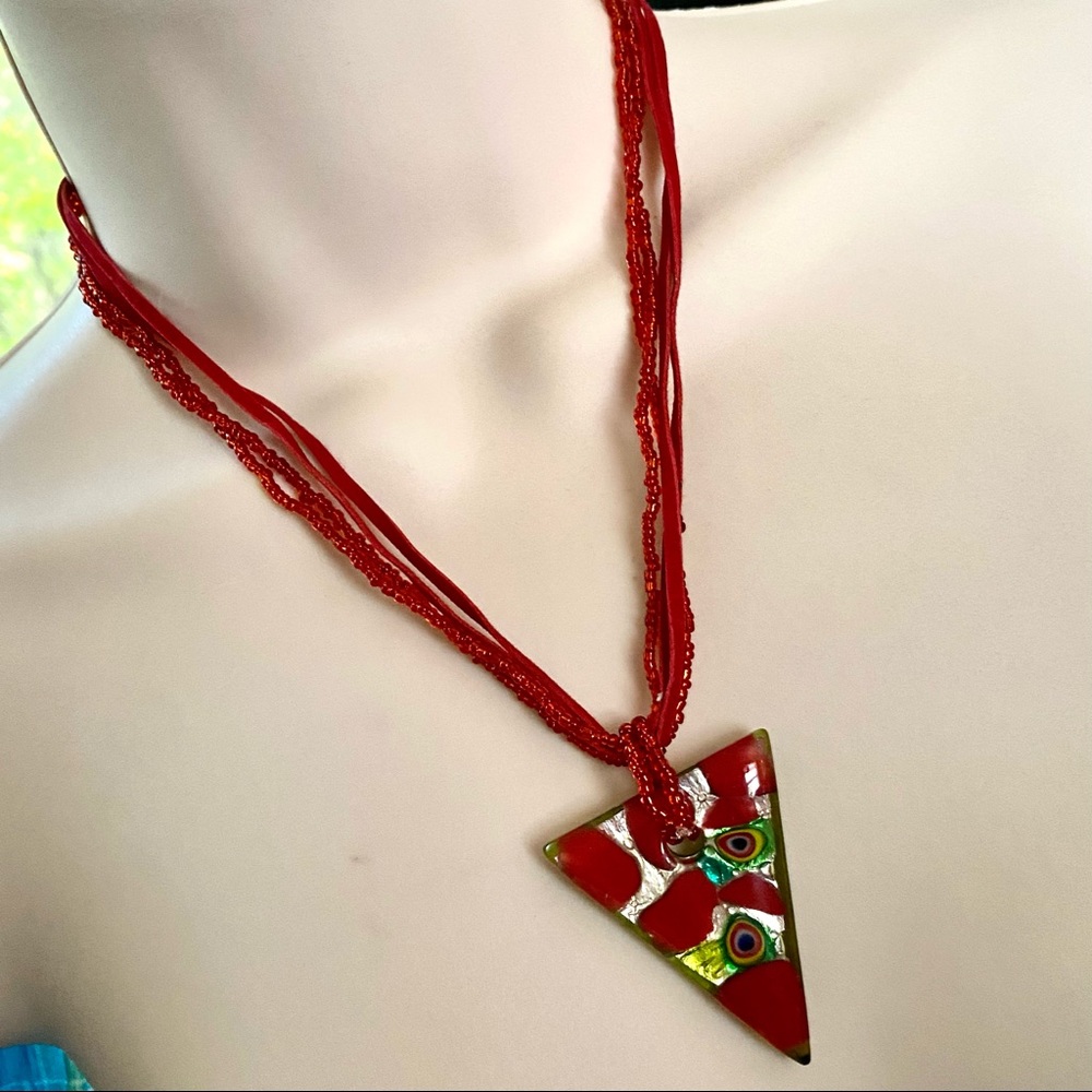 Red Lampwork Gold Foil & Seed Bead Necklace